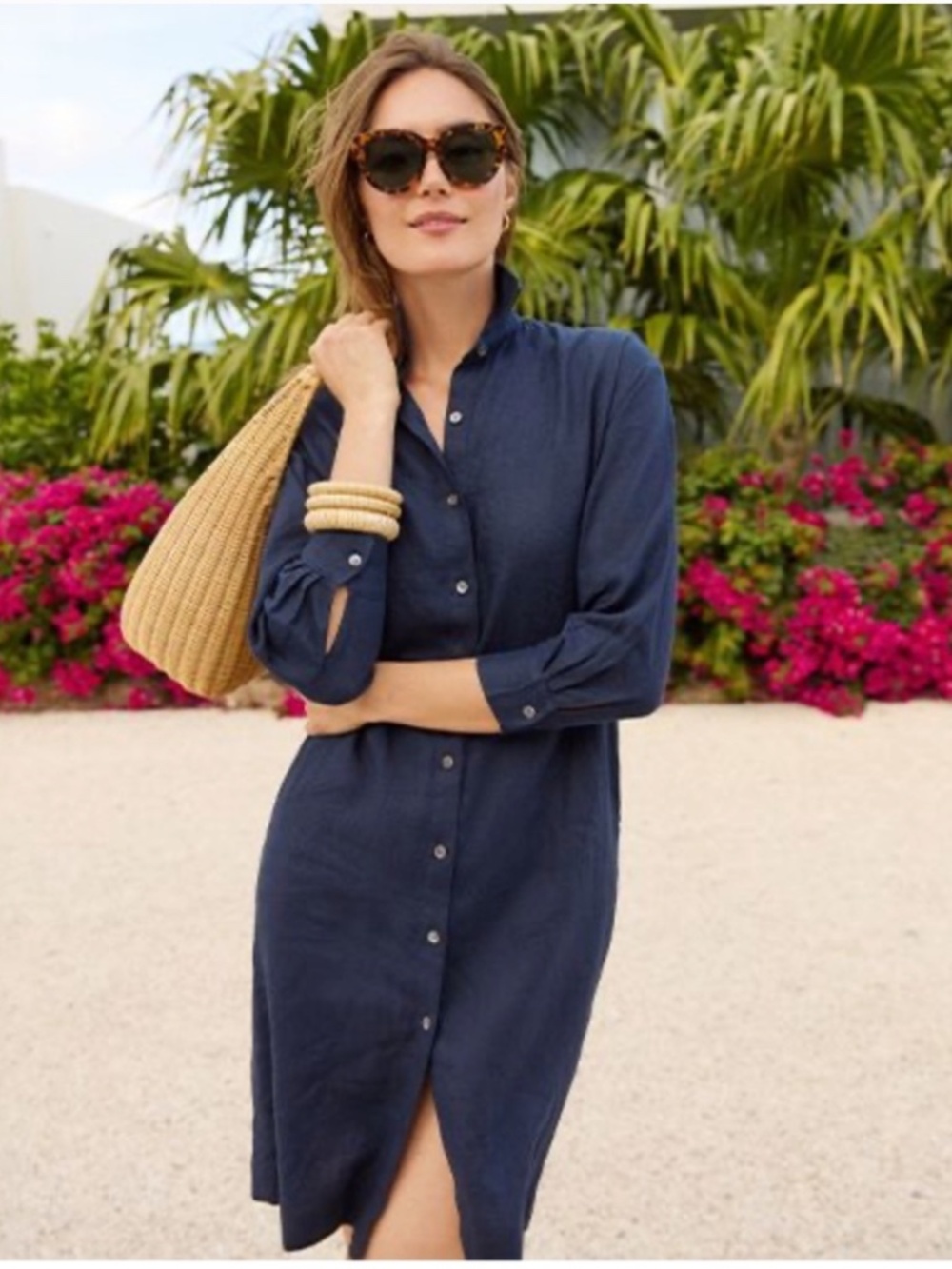 J. McLaughlin Black Linen Shirt Dress Sz M